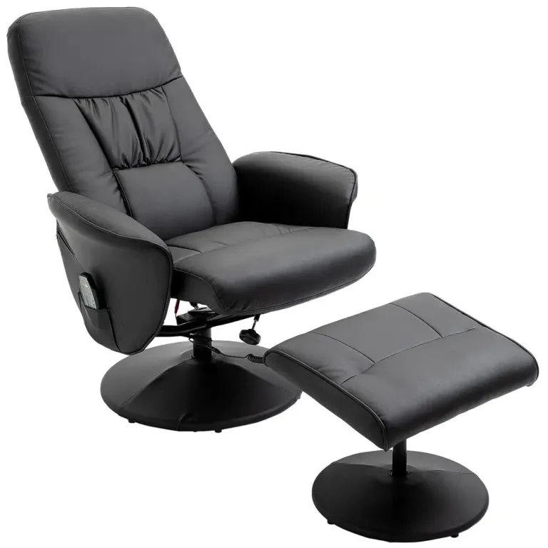 Massagestol med Pall och Förvaring Relax Fåtölj Fotpall Läder