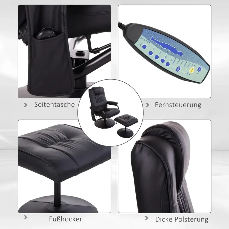 Massagestol med Pall Vridbar Vilstol med Massagefunktion Fotstöd