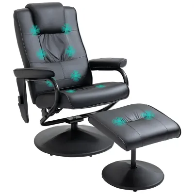 Massagestol med Pall Vridbar Vilstol med Massagefunktion Fotstöd