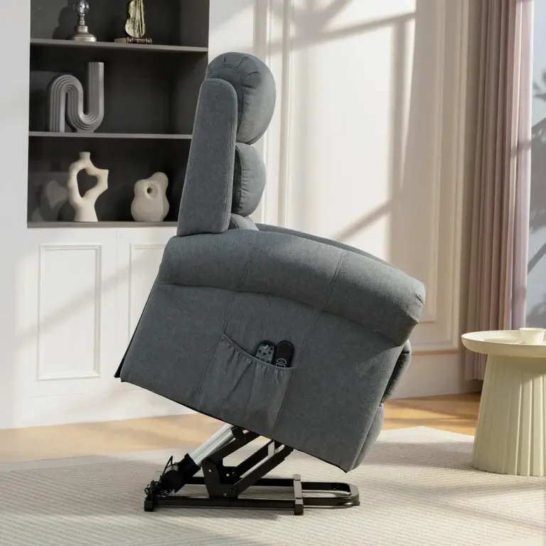 Massagestol med Uppresningshjälp Grå Linnetyg Ergonomisk Linneoptik