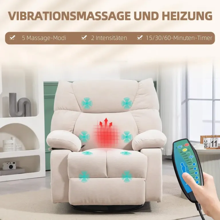 Massagestol med Värme Relax Fåtölj Liggfunktion