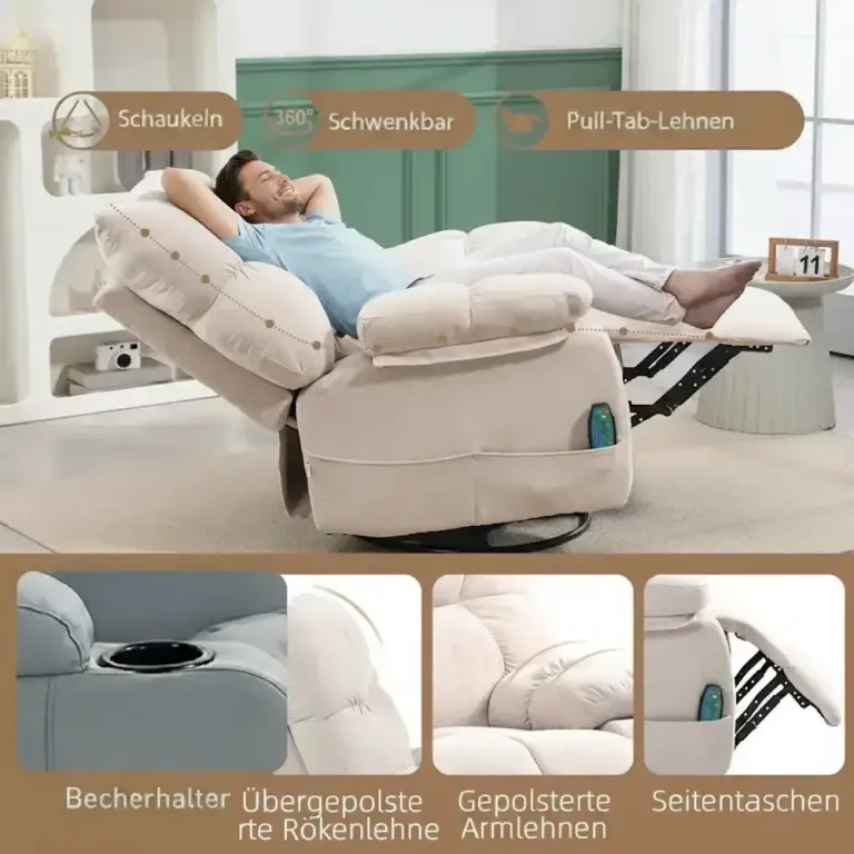 Massagestol med Värme Relax Fåtölj Liggfunktion
