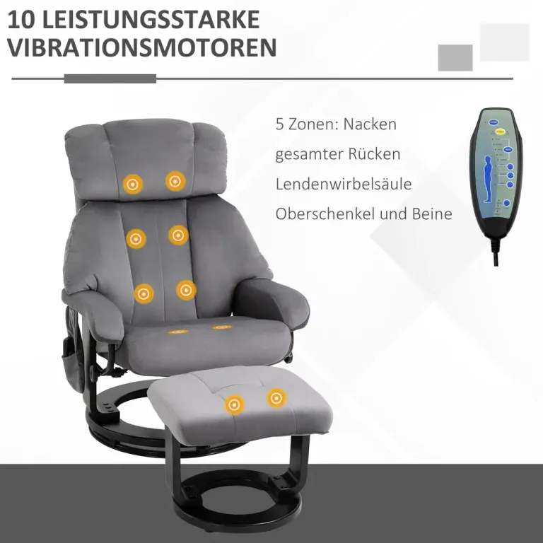 Massagestol Prisvärd Grå Sammet med Fotpall Gungmassage Snurrbar