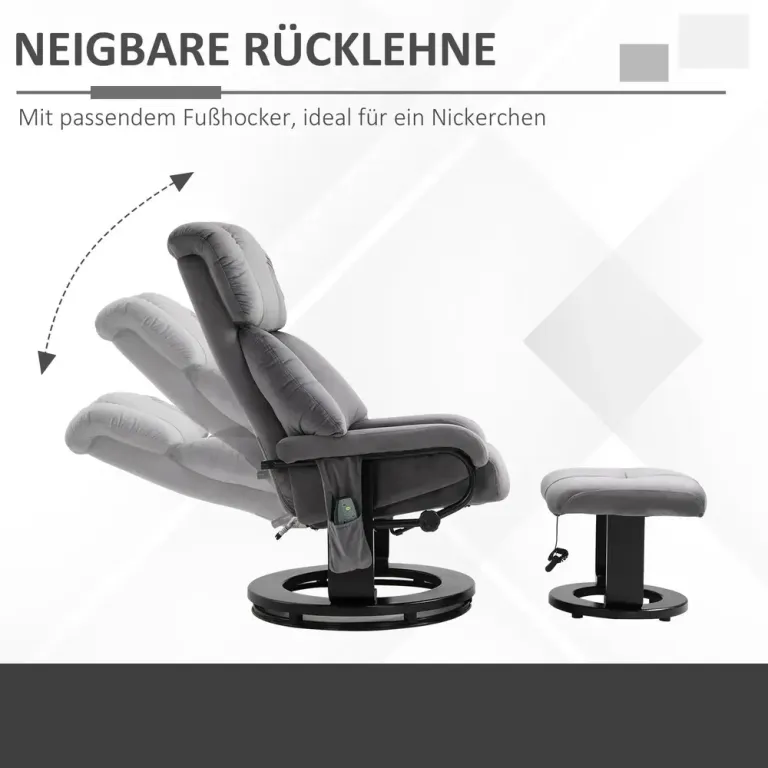 Massagestol Prisvärd Grå Sammet med Fotpall Gungmassage Snurrbar