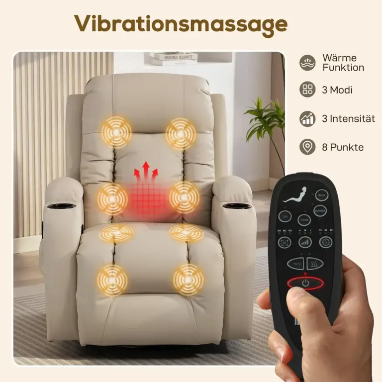 Massagestol Roterbar Gräddvit Konstläder Relaxfåtölj Vipp Ligg
