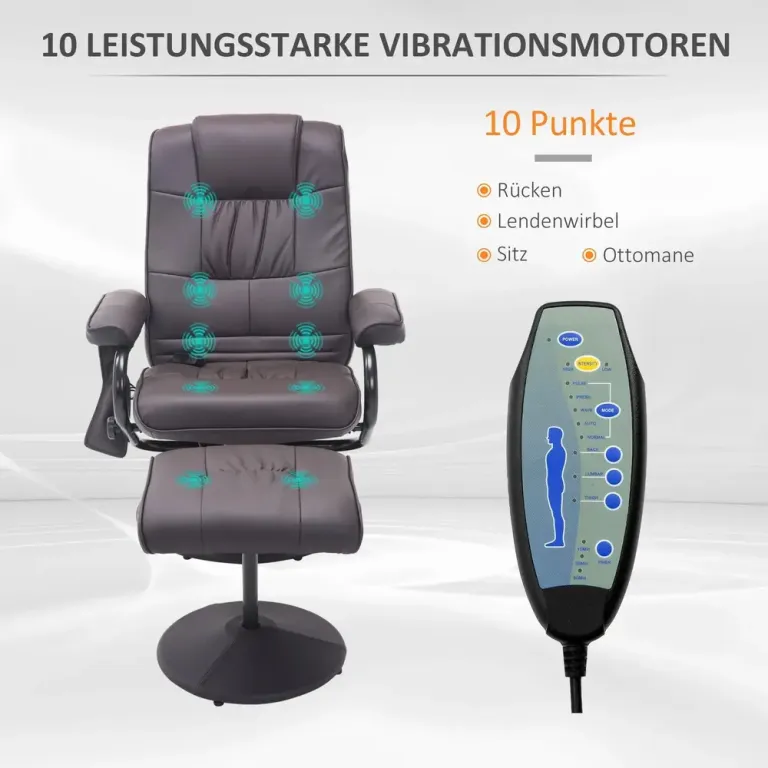 Massagestol TV-Stol Brun av Konstläder och Metall Elektrisk Fotpall
