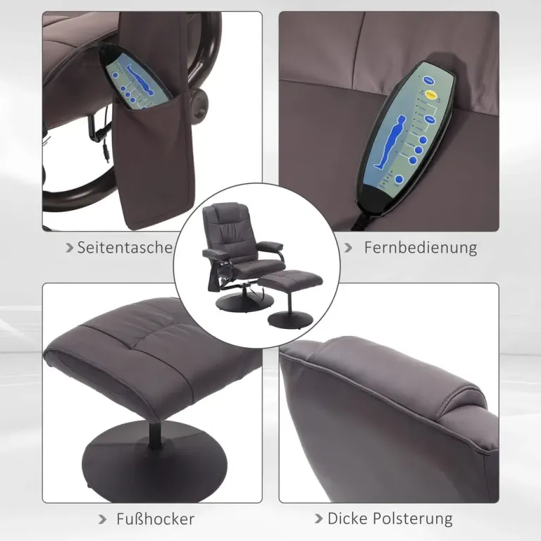 Massagestol TV-Stol Brun av Konstläder och Metall Elektrisk Fotpall