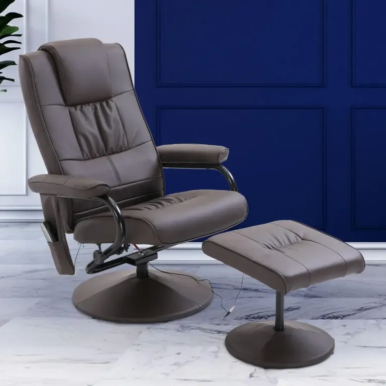 Massagestol TV-Stol Brun av Konstläder och Metall Elektrisk Fotpall