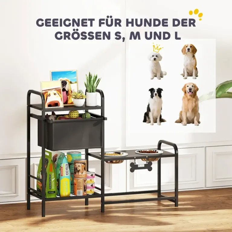 Matbar Hund med Förvaring Svart MDF Sänkbar Hundmatskål