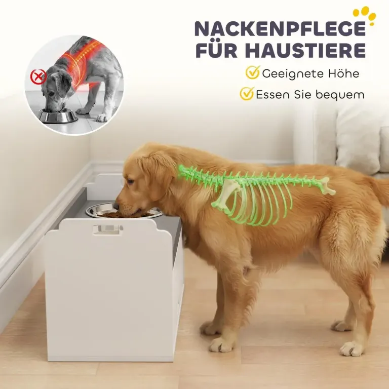 Matbar Hund med Förvaring Vit MDF och Rostfritt Stål 36 cm Upphöjd