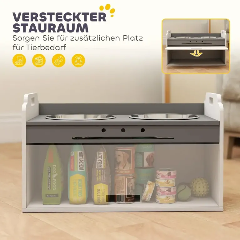 Matbar Hund med Förvaring Vit MDF och Rostfritt Stål 36 cm Upphöjd