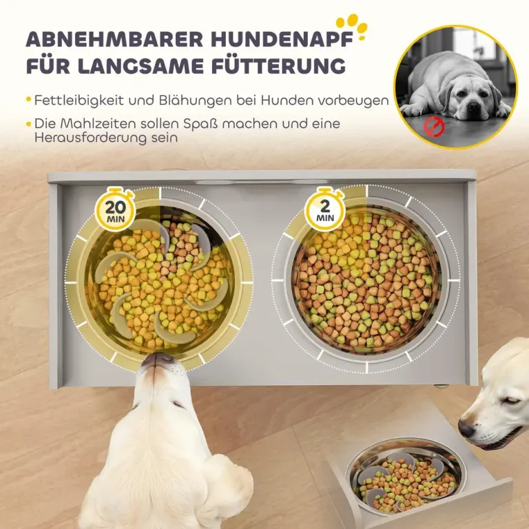 Matbar Hund Upphöjd Grå MDF och Rostfritt Stål för Hundar