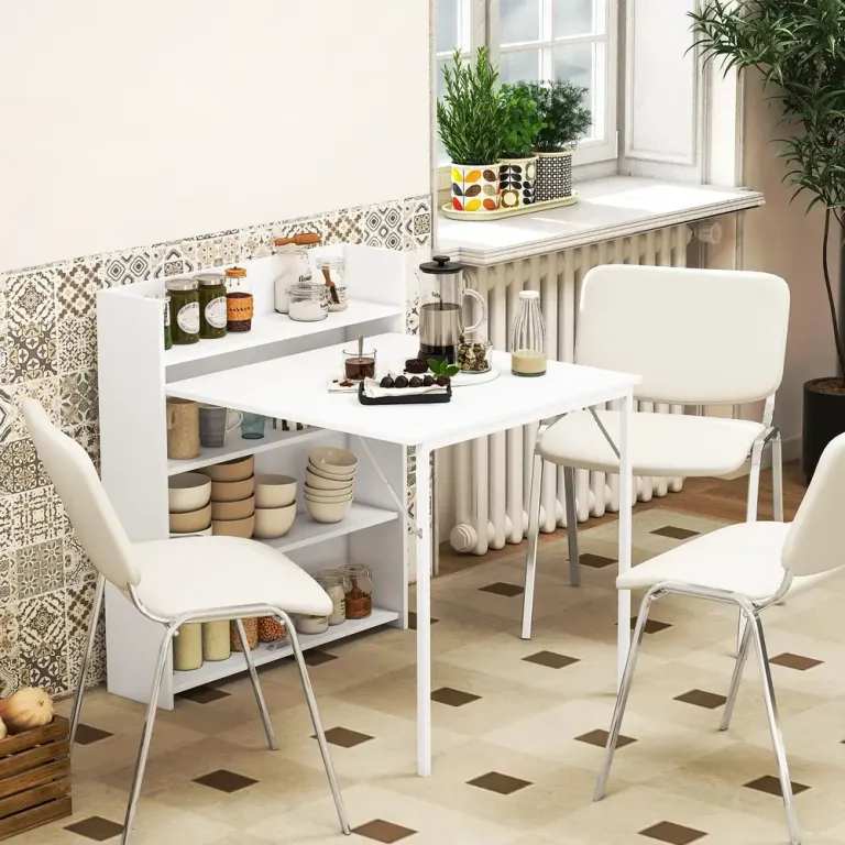Matbord Hopfällbart 4 Hyllplan för Små Kök och Matsalar Köksbord