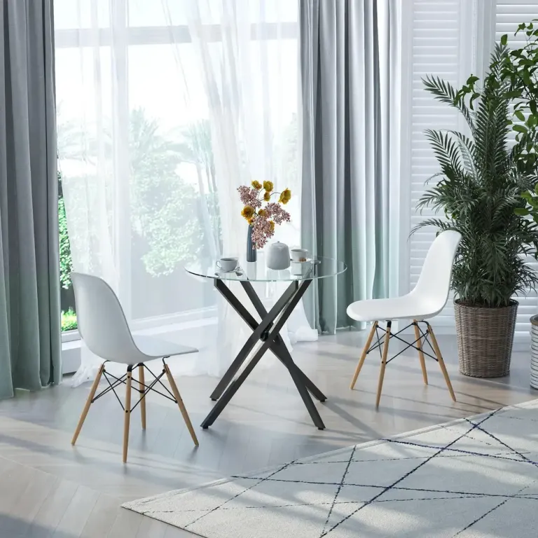 Matbord i Glas Köksbord med Härdat Glasskiva 80 cm, Svart Sidobord