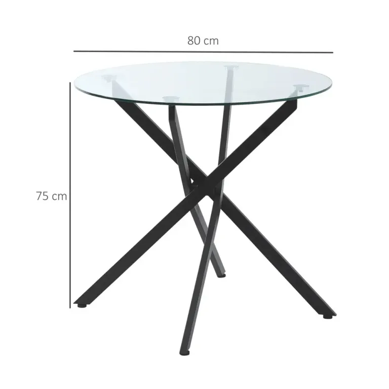 Matbord i Glas Köksbord med Härdat Glasskiva 80 cm, Svart Sidobord