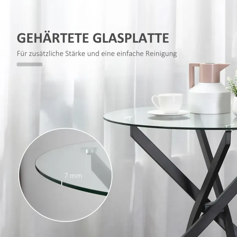 Matbord i Glas Köksbord med Härdat Glasskiva 80 cm, Svart Sidobord