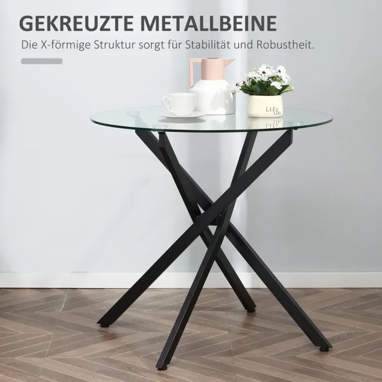 Matbord i Glas Köksbord med Härdat Glasskiva 80 cm, Svart Sidobord