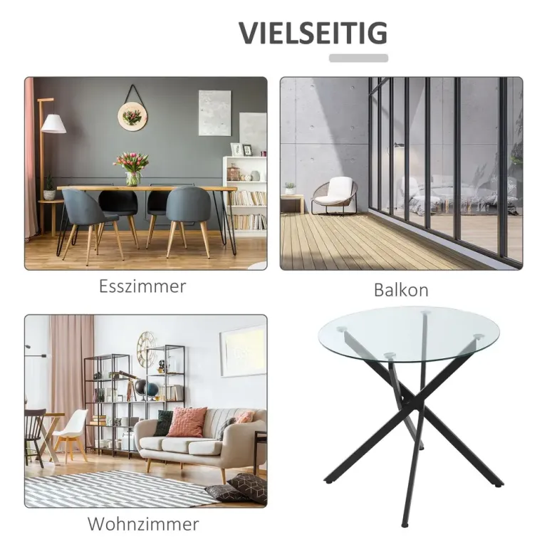 Matbord i Glas Köksbord med Härdat Glasskiva 80 cm, Svart Sidobord