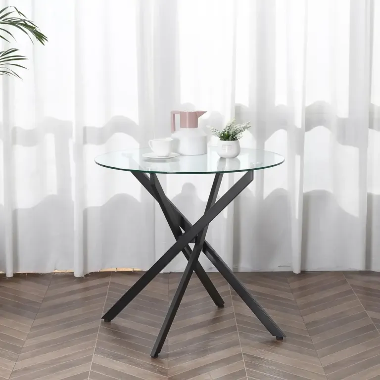 Matbord i Glas Köksbord med Härdat Glasskiva 80 cm, Svart Sidobord