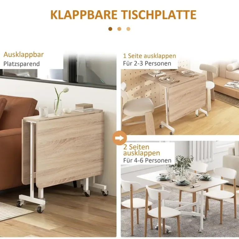 Matbord Ek av Trä och Stål Fällbart med Hjul Personer