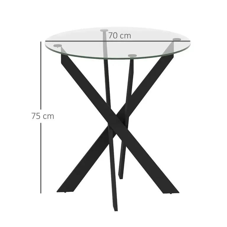 Matbord Runt Bord Svart Transparent Liten Härdat Glasskiva Metalben