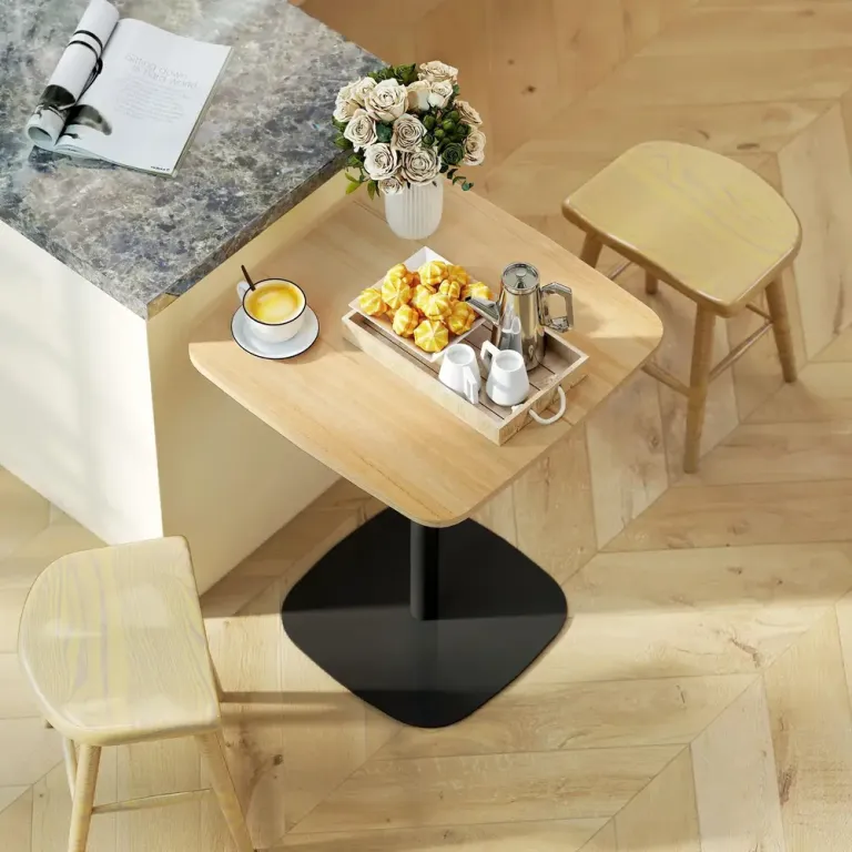 Matbord Kvadratiskt Natur och Svart Stål MDF-Skiva 60 cm Litet