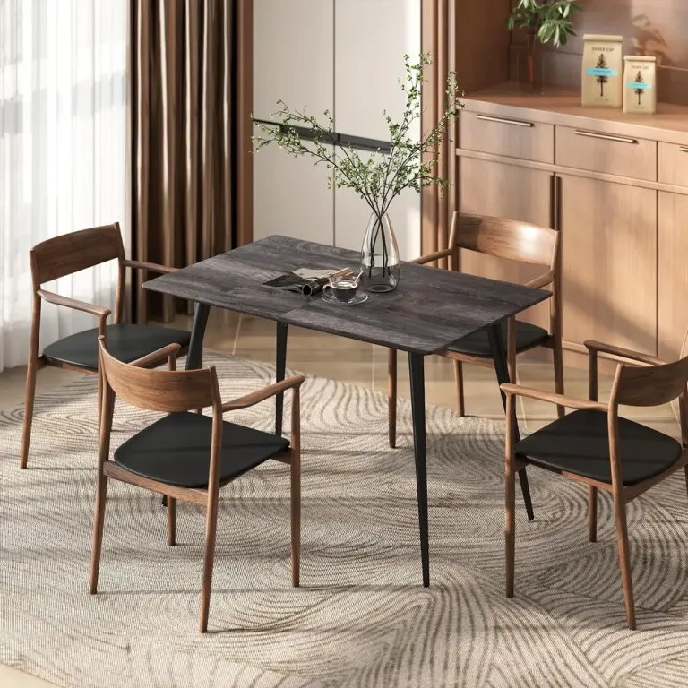 Matbord Utdragbart Grå MDF och Stål Bord med Iläggsskiva Mörkgrått