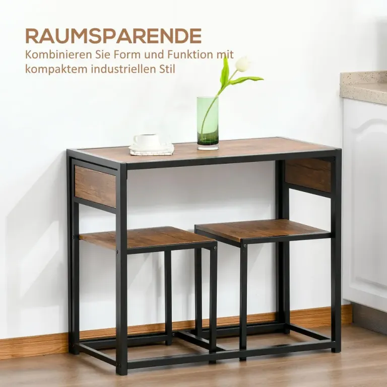 Matgrupp Matbordsset Natur av Metall och Trä för Små Rum Barbord