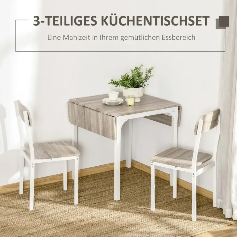 Matgrupp med Klaffbord 3 Delar Kompakt Liten Hopfällbart Matbord