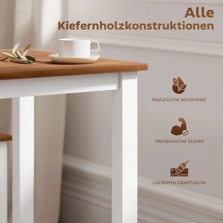Matsalsset Matbord med 4 Stolar i Furu Brun+vit Matgrupp Personer