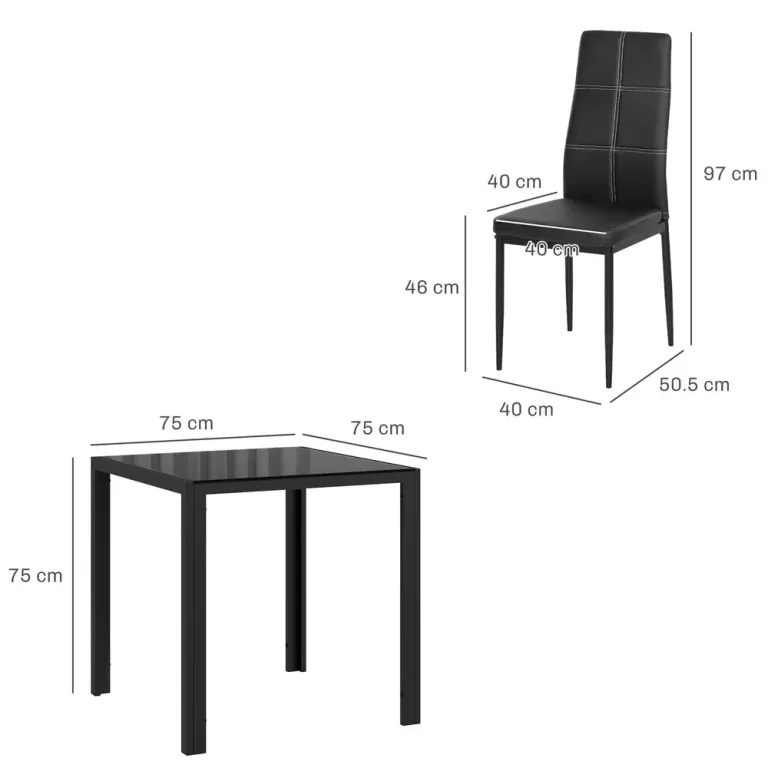 Matsalsset med Bord och 2 Stolar Platssparande Svart Matgrupp Delar