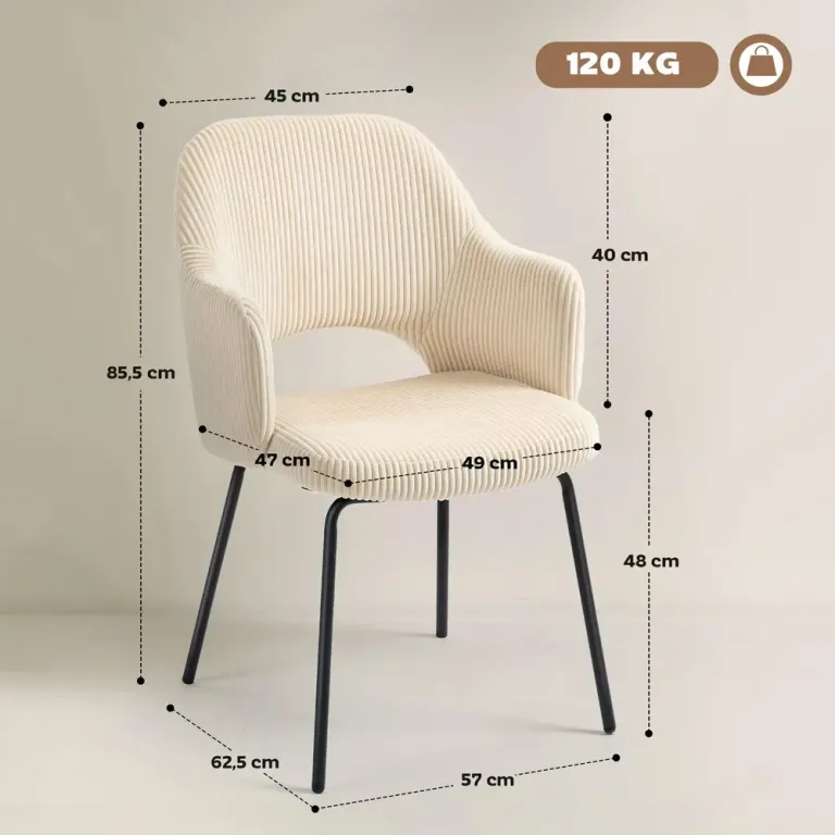 Matstol i Manchester Beige Tyg och Metall Stol med Skålad Cord