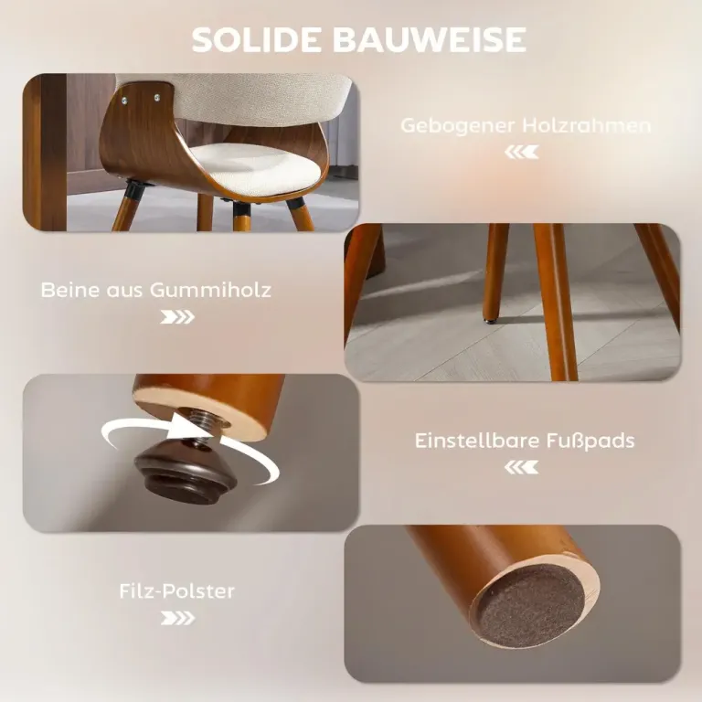 Matstol med Tyg i Linnelook Böjt Ryggstöd och Träben Beige Böjd