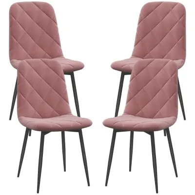 Matstolar Set 4 Köksstolar i Sammetslook, Rosa Pack