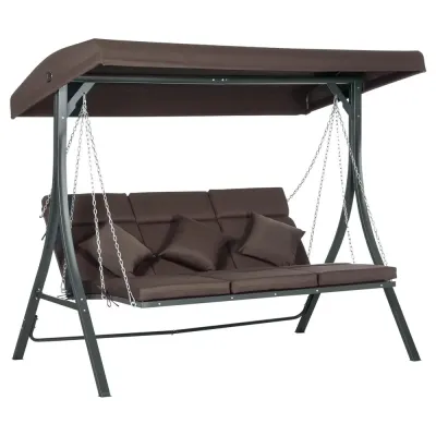Hammock för Trädgård 3-Sits med Soltak, Brun och Svart