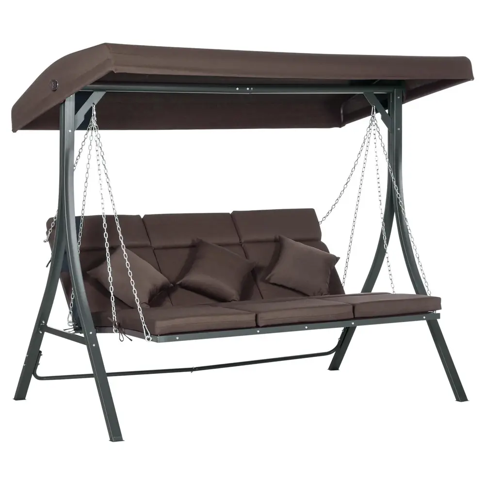 Hammock för Trädgård 3-Sits med Soltak, Brun och Svart