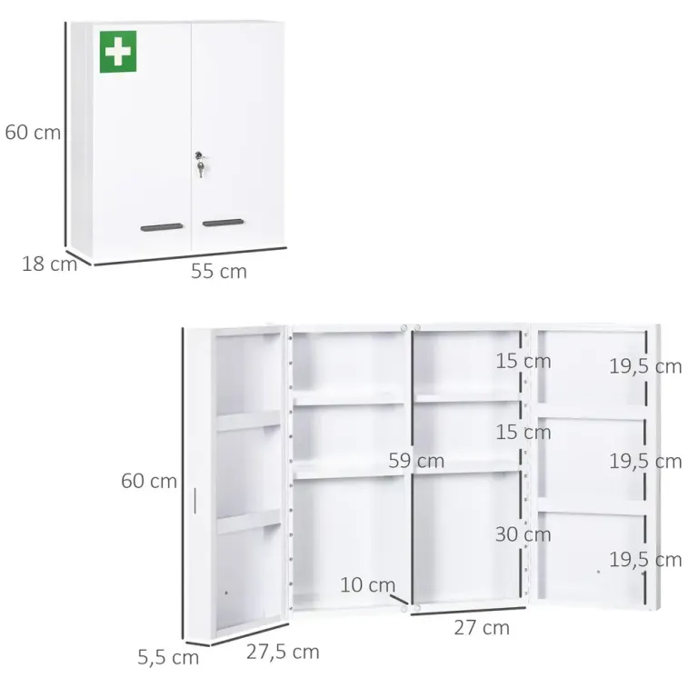 Medicinskåp 6 Invändiga Fack Låsbart, Vit Innerfack Robust