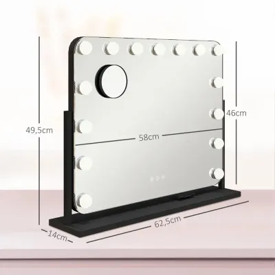 LED-Sminkspegel 3 Ljuslägen Dimbar 62,5 x 49,5 cm, Svart