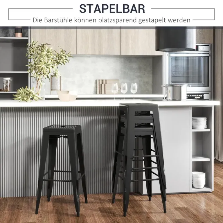 Metallbarstolar 4-Pack - och Utomhusbruk Stapelbar, Svart Stapelbara