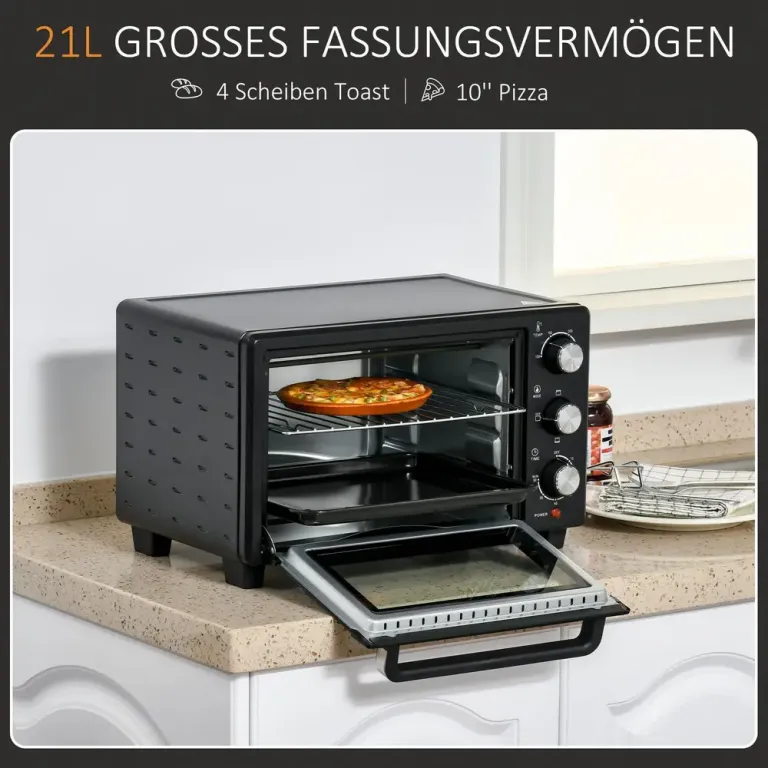 Miniugn 21 l med Grill & Timer 1400 w Svart Pizzaugn