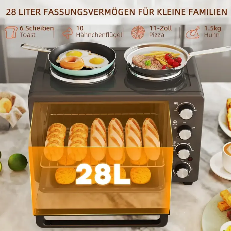 Miniugn Bordsugn 2 Värmeplåtar Svart av Rostfritt Stål Kompakt