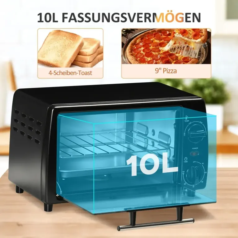 Miniugn Elektrisk Ugn Svart av Metall Brödrost Timer