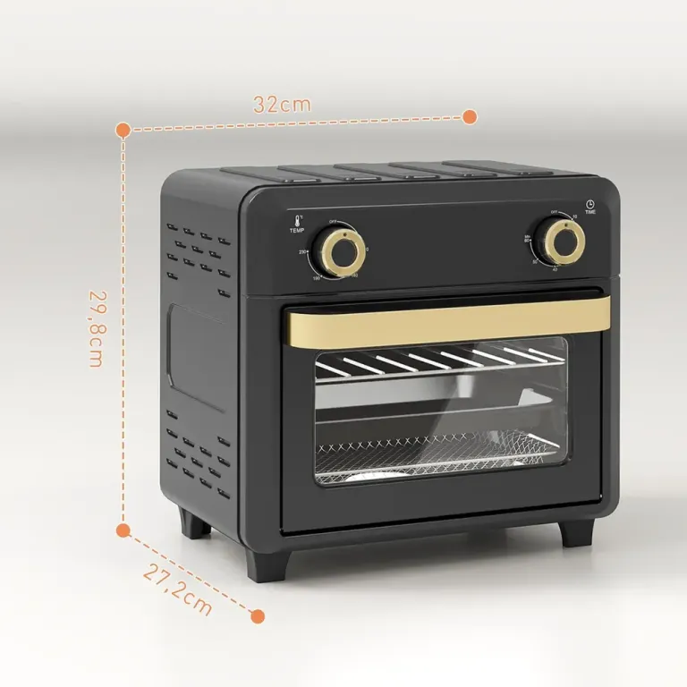 Miniugn Kompakt Svart Metall med Timer och Belysning Grill Varmluft
