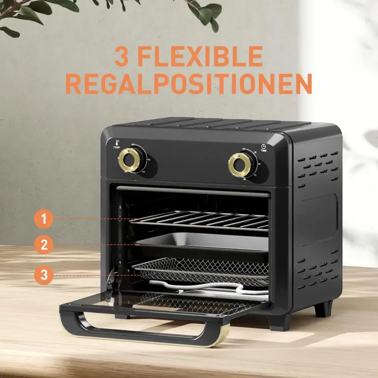 Miniugn Kompakt Svart Metall med Timer och Belysning Grill Varmluft