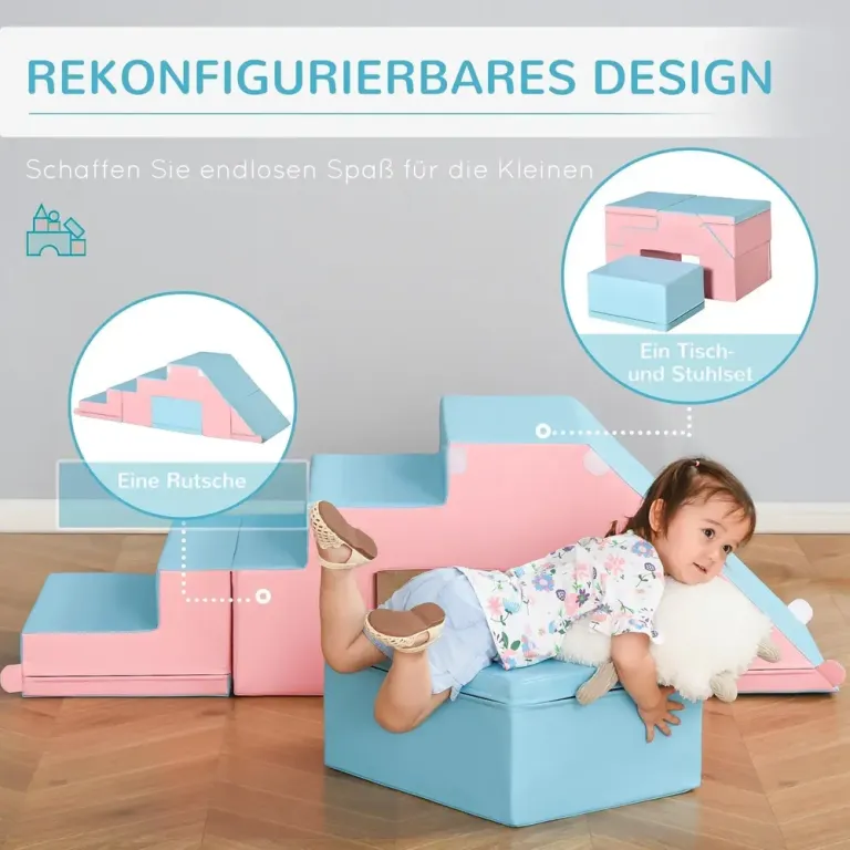 Mjuka Byggklossar Rutschkana 2-Pack Lekset i Skum Stor Trappa Rosa