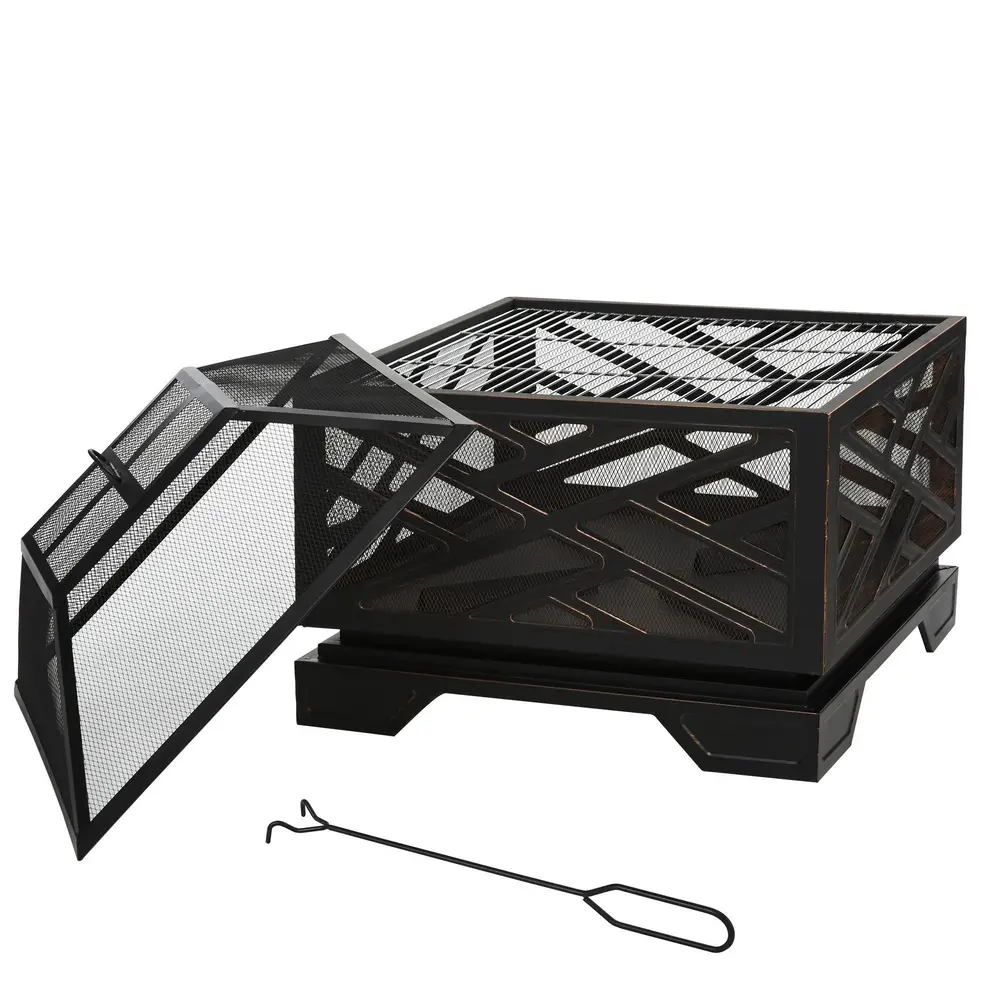 Eldskål Eldkorg Svart av Metall och BBQ 66 x 66 x 66 Cm