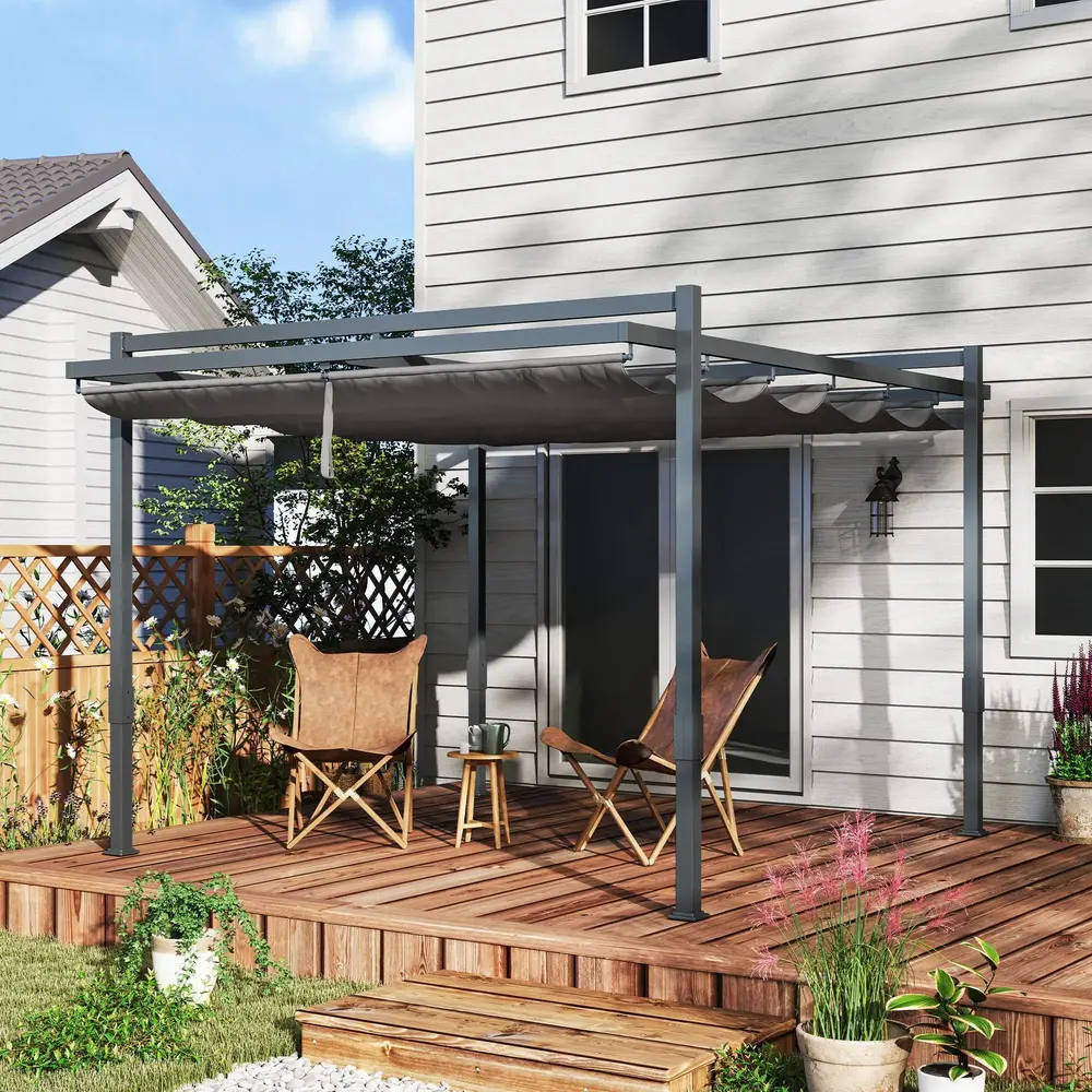 Pergola Trädgårdspaviljong med Skjuttak Grå 3,5 x 3 M