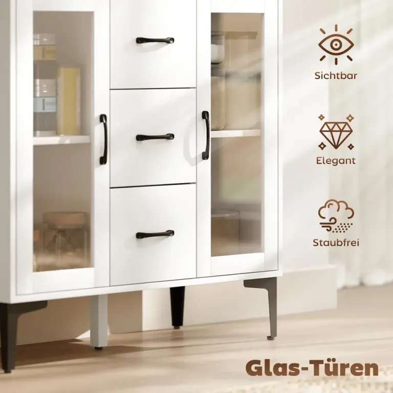 Sideboard med Mjukstängande Dörrar och 3 Lådor, Vit Vitt Skänk