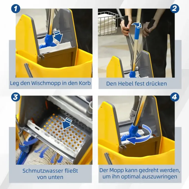Moppvagn 25 l med Press och Hjul för Städning, Gul Städvagn Plast