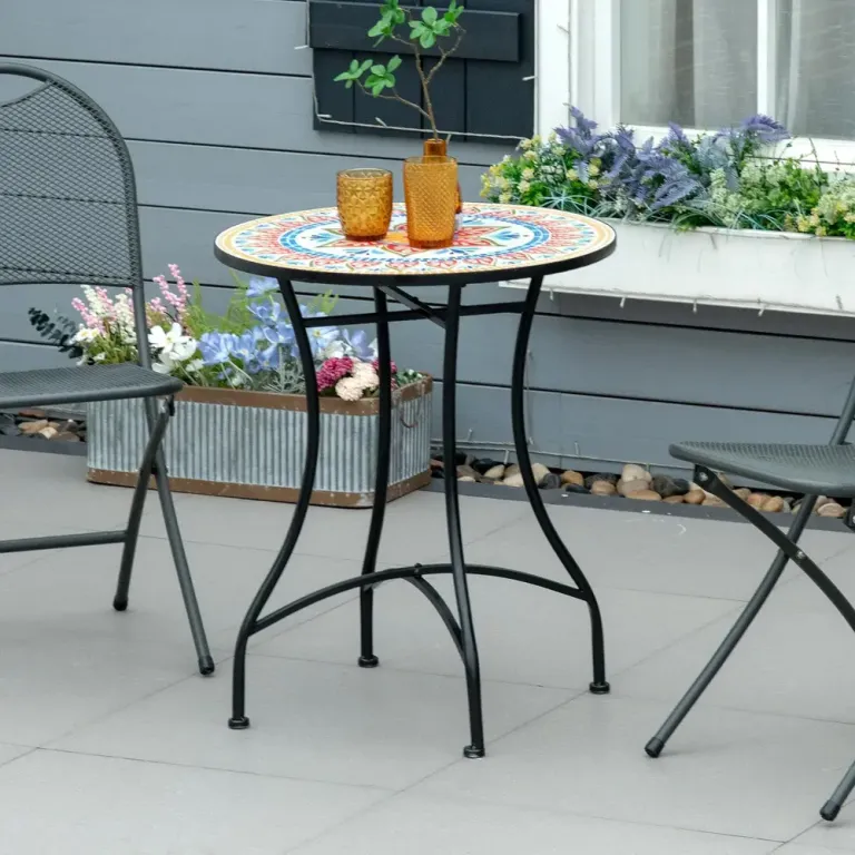 Mosaikbord Runt Bistrobord med Keramikplatta 60 cm Trädgårdsbord